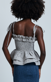 NAMIBIA TOP - GREY GINGHAM