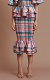 VENEZIA MIDI SKIRT - PEACH TARTAN