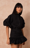 CAMIA TOP - BLACK SEERSUCKER