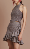 MALIA SKIRT - BROWN PINSTRIPES (PRE ORDER)