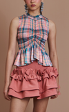 BRISBANE TOP - PEACH TARTAN (PRE ORDER)