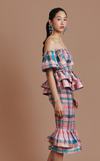 VENEZIA MIDI SKIRT - PEACH TARTAN