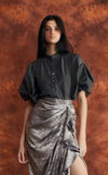 CAMIA TOP - BLACK MICRO STRIPES