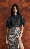 CAMIA TOP - BLACK MICRO STRIPES