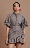 CAMIA TOP - BROWN PINSTRIPES