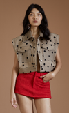 KARI VEST - TAUPE-BLACK POLKA