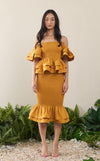 VENEZIA MIDI SKIRT - MUSTARD