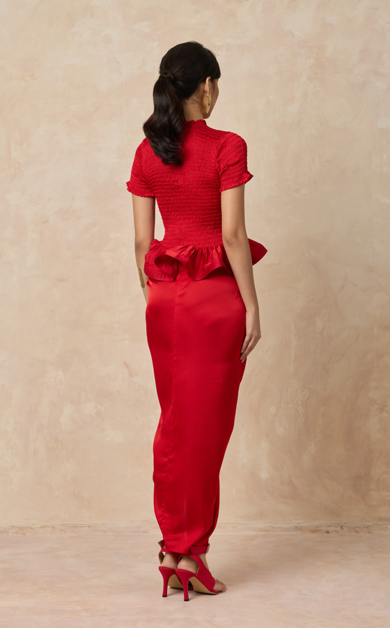 FLORA SKIRT - RED SATIN