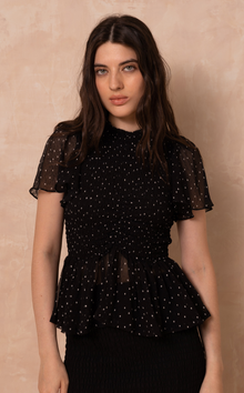  SYDNEY TOP - BLACK POLKA