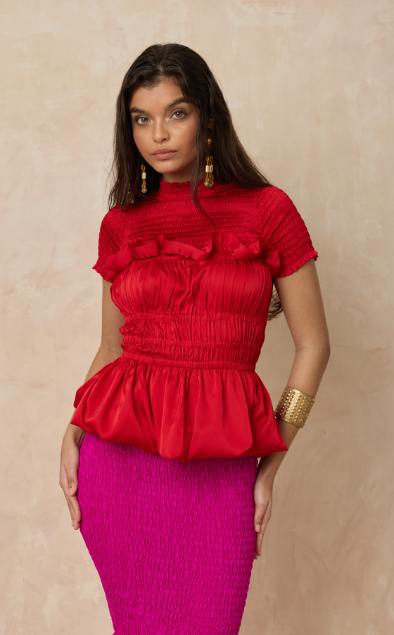 MATERA TOP - RED SATIN (PRE ORDER)