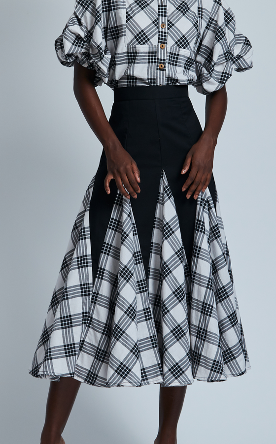 CANBERRA SKIRT - BLACK CHECKERED TWILL