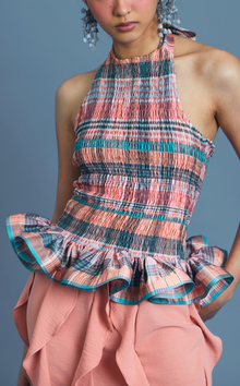  BERINA TOP - PEACH TARTAN
