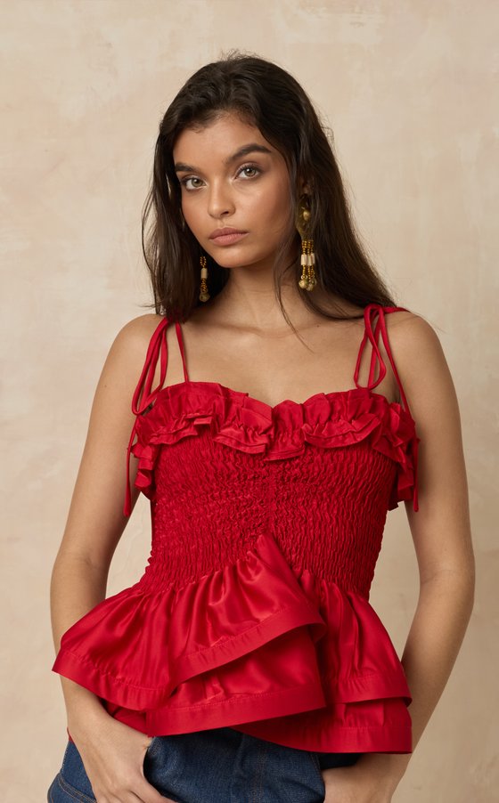 NAMIBIA TOP - RED SATIN