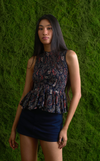 BRISBANE TOP - BLUE PEACH PAISLEY