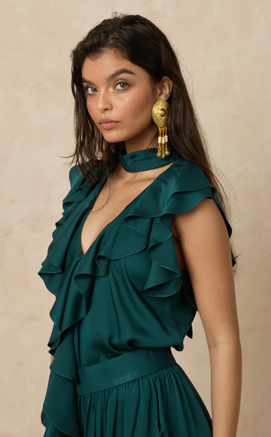 ALHAMBRA TOP - EMERALD SATIN