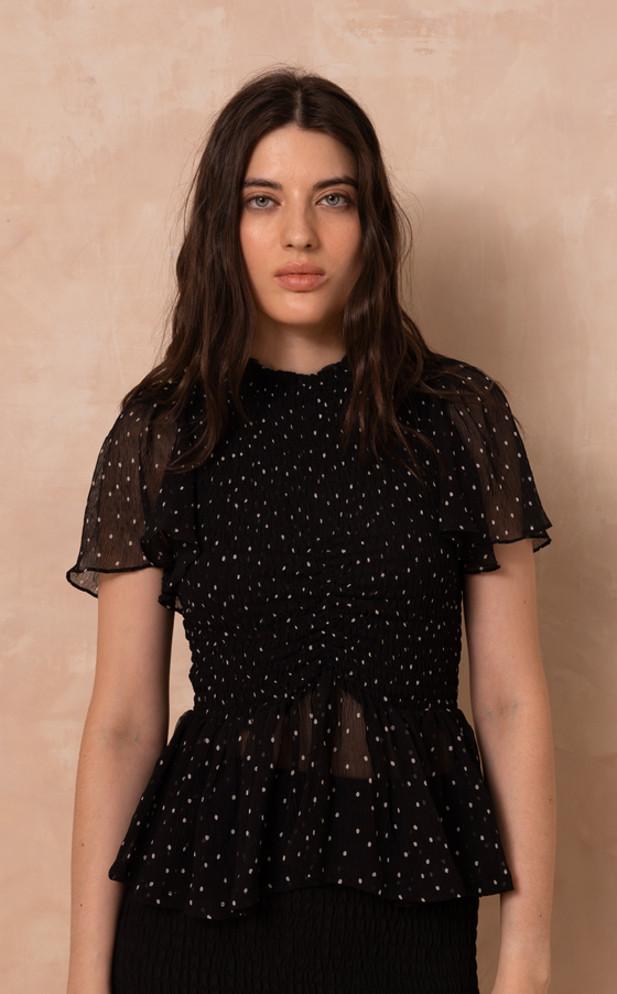 SYDNEY TOP - BLACK POLKA