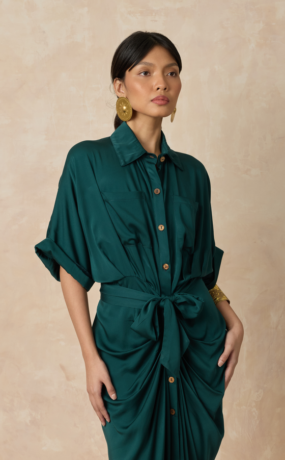 ASMARA DRESS - EMERALD SATIN