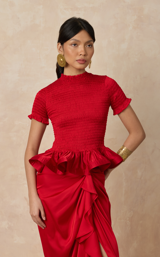 APULIA TOP - RED SATIN