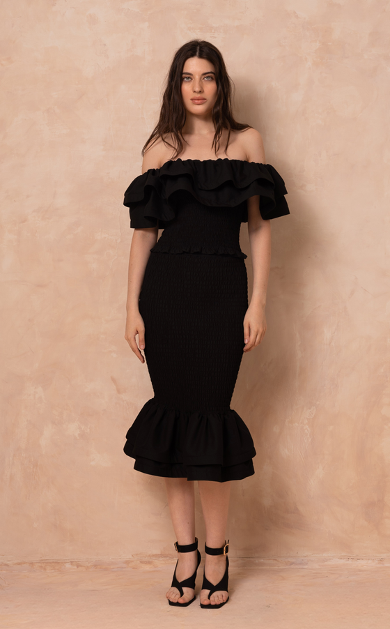 VENEZIA MIDI SKIRT -  BLACK