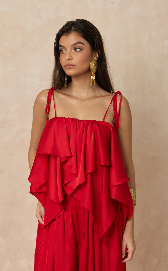 GENOVA TOP - RED SATIN