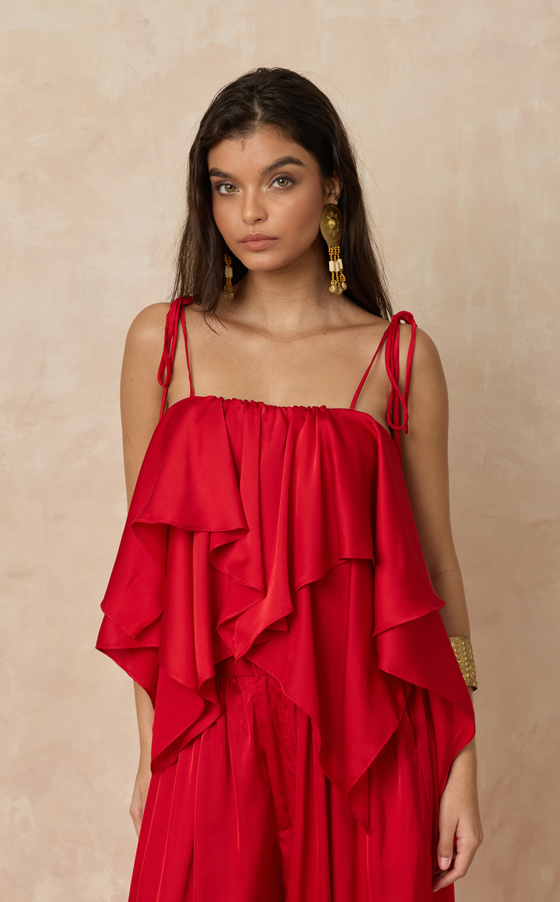 GENOVA TOP - RED SATIN