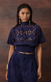 ZIMBABWE TOP - NAVY BLUE EYELET