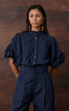 CAMIA TOP - NAVY PINSTRIPES