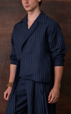 OMAN WRAP SHIRT - NAVY PINSTRIPES