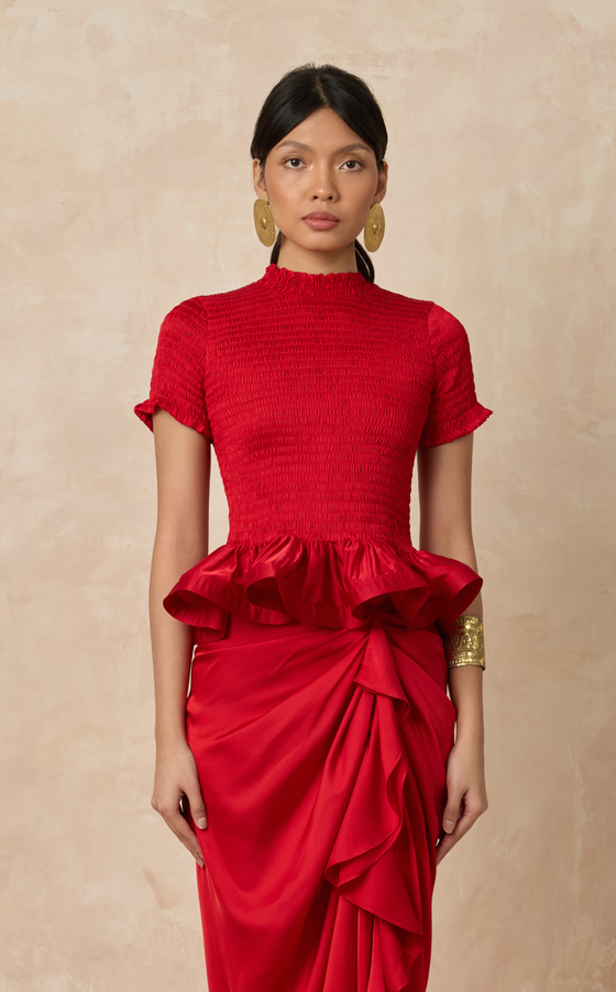 APULIA TOP - RED SATIN