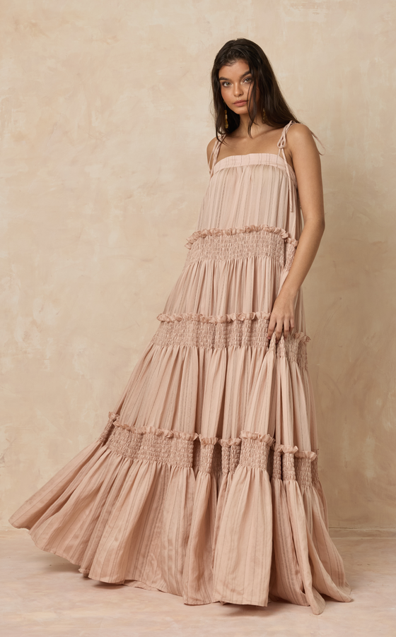 MAGAYON DRESS - BLUSH STRIPES (PRE ORDER)