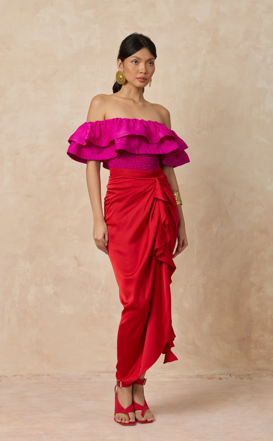 FLORA SKIRT - RED SATIN
