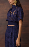 ZIMBABWE TOP - NAVY BLUE EYELET