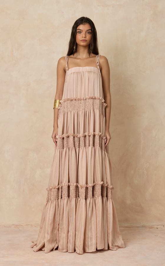 MAGAYON DRESS - BLUSH STRIPES (PRE ORDER)