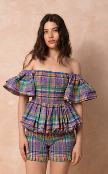  ROMA BUBBLE TOP - PURPLE PLAID (PRE ORDER)