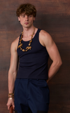 TONIO TANK TOP - NAVY BLUE w/ EMBROIDERY