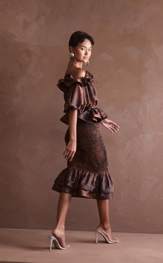 VENEZIA MIDI SKIRT -  BROWN SPLATTER