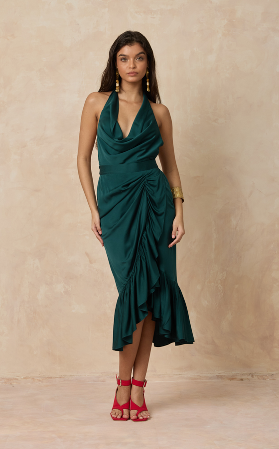 HIBISCUS SKIRT - EMERALD SATIN (PRE ORDER)