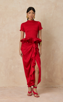  FLORA SKIRT - RED SATIN