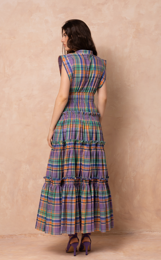 AKITA LONG DRESS - PURPLE PLAID (PRE ORDER)