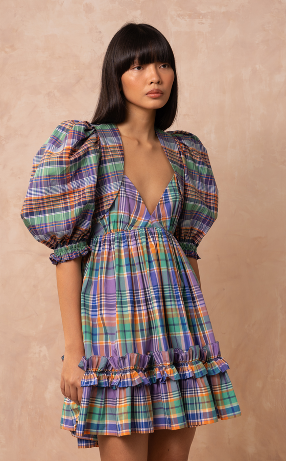 KENYA MINI DRESS - PURPLE PLAID