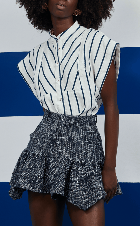 SLEEVELESS CAMIA TOP - BLUE CORDED STRIPES