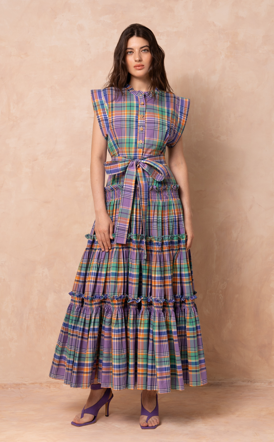 AKITA LONG DRESS - PURPLE PLAID (PRE ORDER)