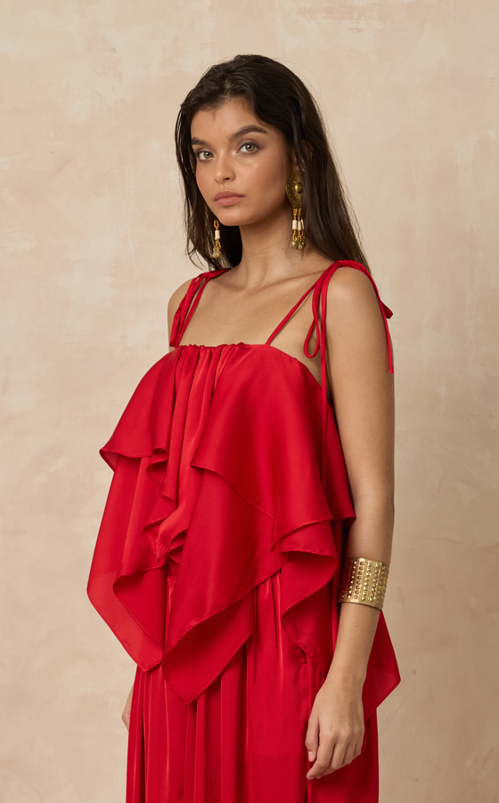 GENOVA TOP - RED SATIN