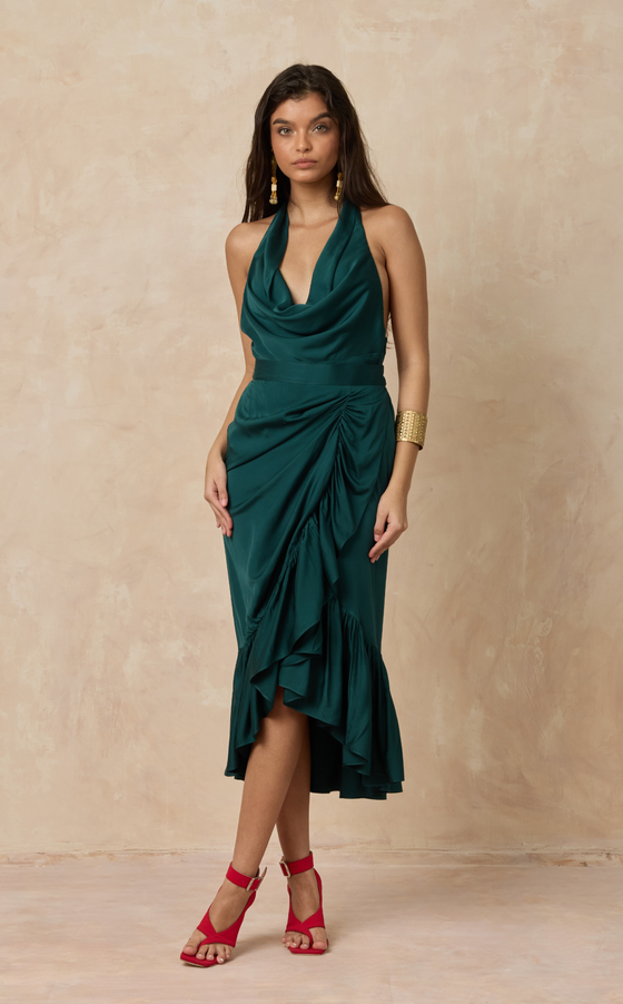 HIBISCUS SKIRT - EMERALD SATIN (PRE ORDER)