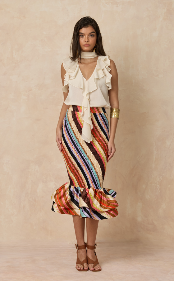 VENEZIA MIDI SKIRT -  DIAGONAL STRIPES