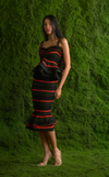 VENEZIA MIDI SKIRT -  GREEN-ORANGE STRIPES