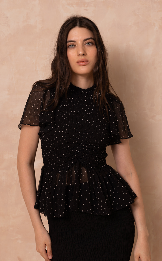 SYDNEY TOP - BLACK POLKA