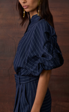 CAMIA TOP - NAVY PINSTRIPES