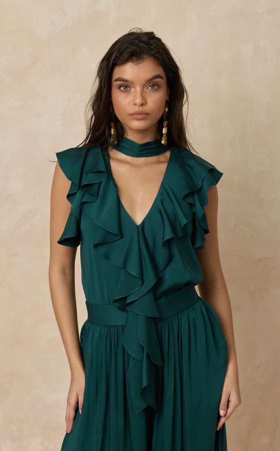 ALHAMBRA TOP - EMERALD SATIN