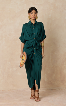  ASMARA DRESS - EMERALD SATIN